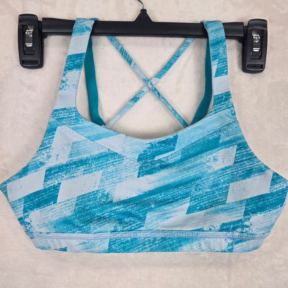 Ivivva Girls Blue White Geometric Strappy Back Sports Bra Size 12 IG2277S